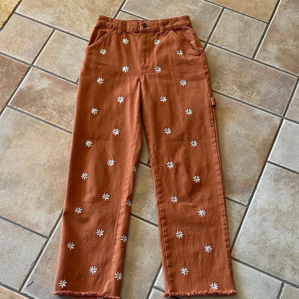 Cotton On Women's High Rise Rust Jeans with Daisy Embroidery
